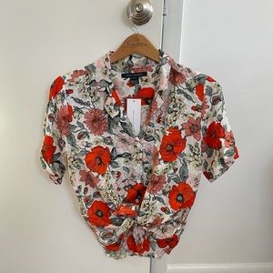 FC Tie up flower blouse NWT